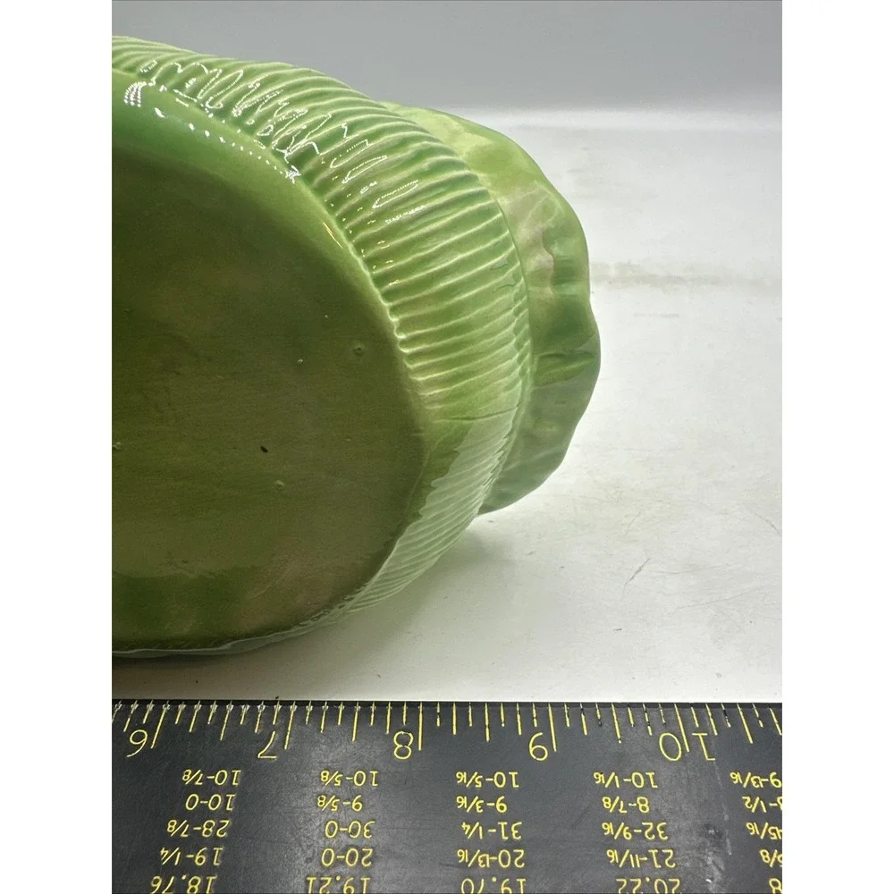 Dona's Ceramic Painted 1987 Green Basket Cabbage Leaf Edge  Vintage